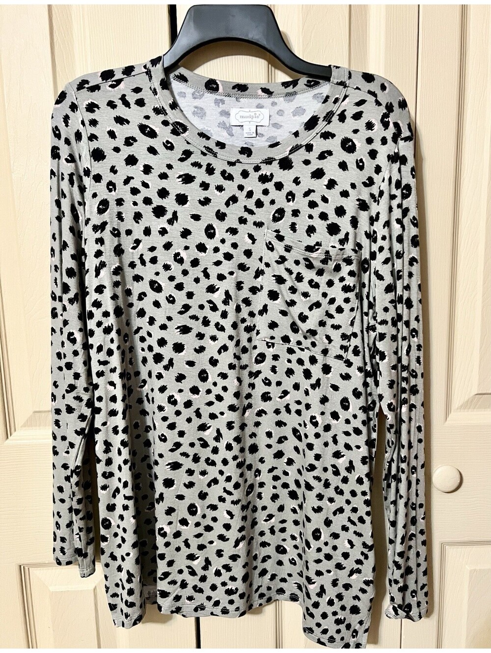 Mud Pie Tan Animal Print Holland T-Shirt Tunic Top Long Sleeve Jersey Size Small